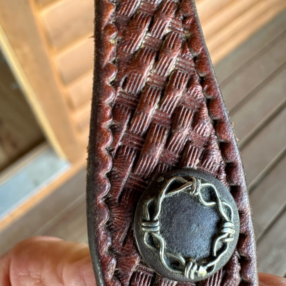 Woven Leather Belt with Decorative Buckle